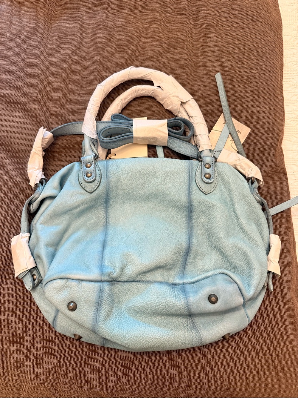 Free People Pale Blue Leather Shoulder Satchel - Picture 2 of 4
